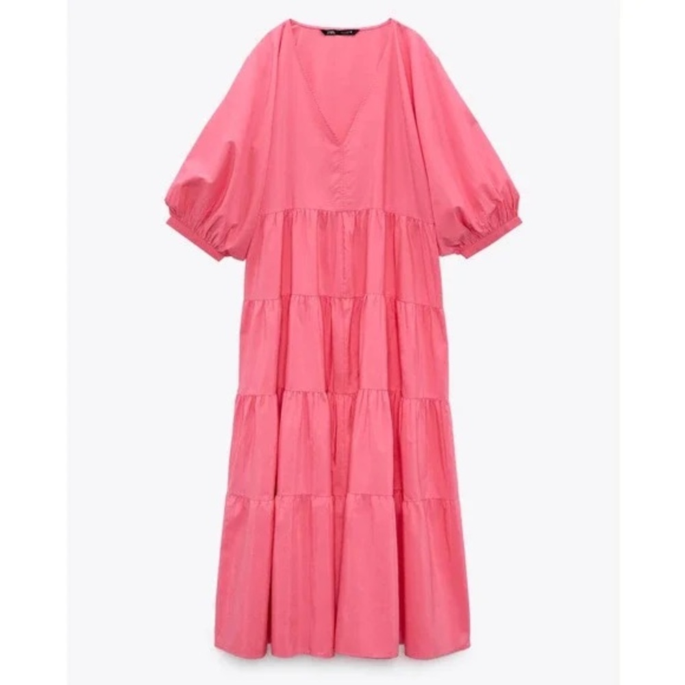 NWT Zara Coral Tiered Maxi Dress - Picture 2 of 6